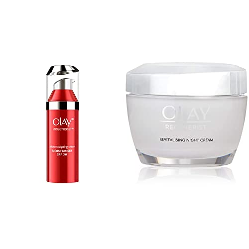 Image of Olay Day Cream Regenerist Microsculpting SPF 30, 50g and Olay Regenerist Advanced Anti-Ageing Revitalizing Night Skin Cream, 50g