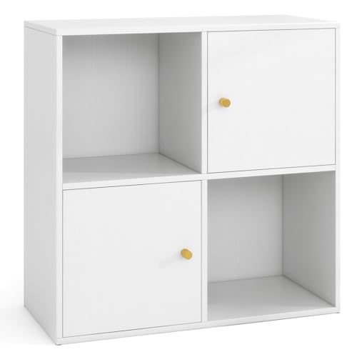 GIANTEX Bibliothèque Meuble de Rangement avec 4 Cubes, Bibliotheque Etagere Rangement à 2 Niveaux avec 2 Portes, Compartiments Ouverts, Meuble Cube pour...