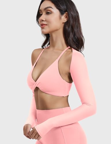 Image of YEOREO Women Crop Top Long Sleeve Bolero Open Front Workout Cropped Shirts Sports Shrug