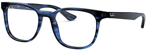 Ray-Ban Rx5369f Low Bridge Fit Square Prescription Eyeglass Frames, Striped Blue/Demo Lens, 54 mm