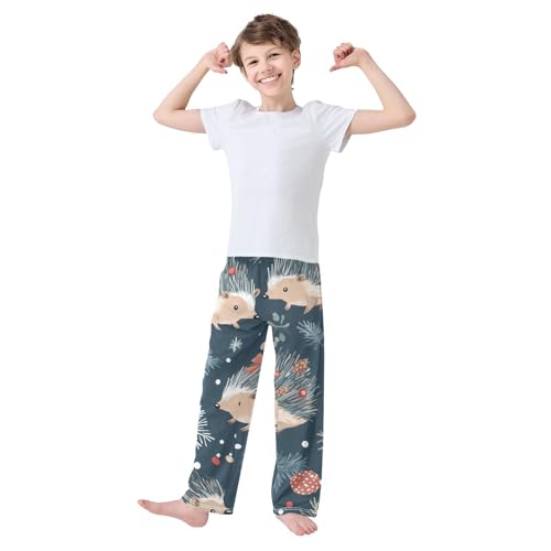 Hedgehog Pine Cone Boys Long Pants Soft Trousers Elastic Waist Kids Lounge Bottoms with Pockets S-XL2
