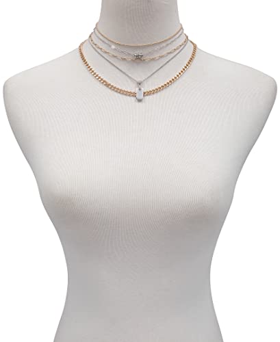 GUESS Two Tone Crystal Stone 5 Piece Layered Necklace2