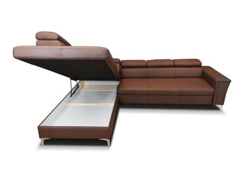 Quattro Meble Luxus in Ihrem Wohnzimmer Sofa der Premiumklasse „Roma“ 295x210 cm aus hochwertigem Naturleder Toledo Sofa Couch mit Schlaffunktion, Bettkasten und Kopfstützen (20x296 cm Ecke Links) – Bild 8