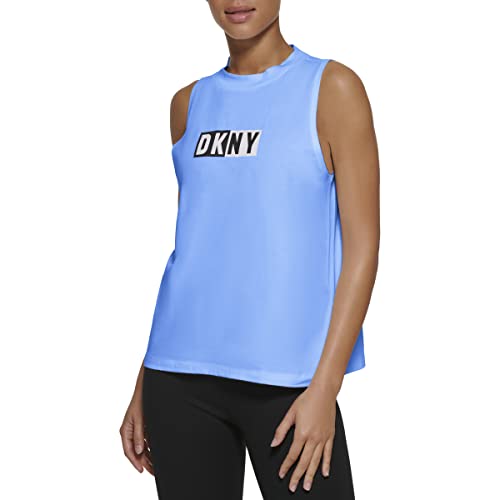 DKNY Camiseta Deportiva con Logotipo de Dos Tonos para Mujer Top, Azul Claro, M