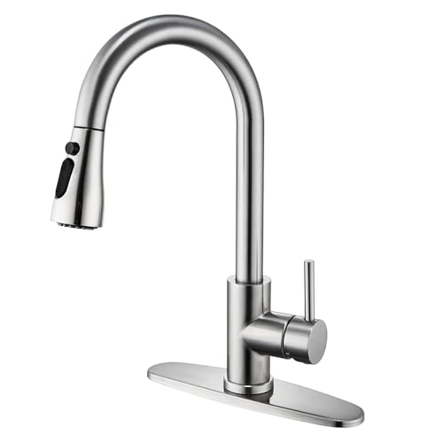 Image of Kitchen Faucet with Pull Down Sprayer Multitask Mode Single Handle High Arc Pull Out Kitchen Sink Faucet Offers Efficient Cleaning for RV (Silver)