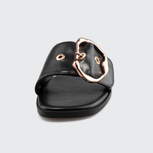 Image of STUNAHOME Flat Sandals Women Fashion Slides With Soft Leather Paired with Metal buckle Slippers