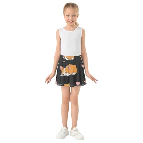 Casual Girls Skorts Athletic Shorts Tennis Skirts Toddler Cheer Skirt Cute Cartoon Corgi Dogs Black 4t3