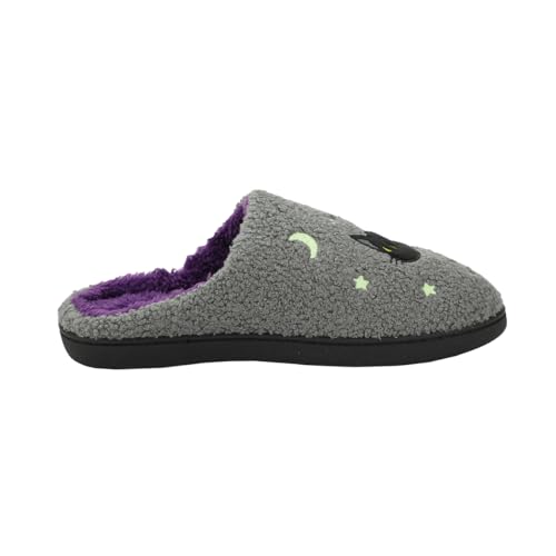 Bioworld Halloween Black Cat Glow Moon & Stars Adult Gray Scuff Slippers4