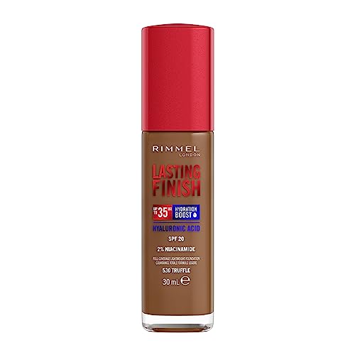 Rimmel Lasting Finish 35Hr Foundation 530 Truffle, Full Coverage, Hydrating, SPF20, Hyaluronic Acid, Vitamin E