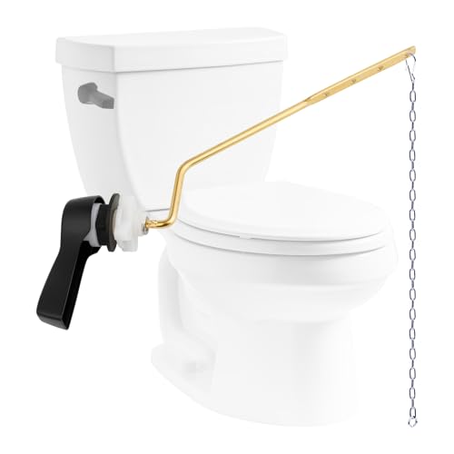 Image of Hibbent Universal Metal Side Mount Toilet Handle Kit, Matte Black | Solid Brass Toilet Flush Tank Lever with Stainless Steel Adjustable Flapper Chains, Side Tank Toilet Handle for Most Toilets
