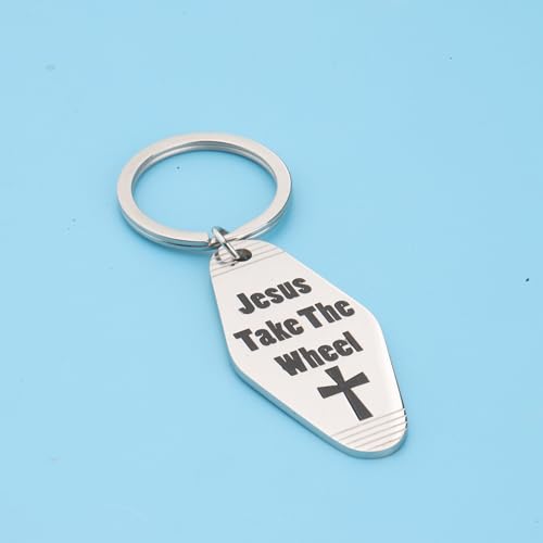 CENWA Religious Faith Gift Jesus Take The Wheel Motel Keychain Drive Safe Prayer Gift4