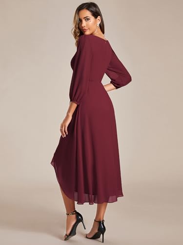 Image of Ever-Pretty Women's Chiffon V Neck Long Sleeves A-Line Midi Length Wedding Guest Dress Cocktail Party Formal Dresses 01926
