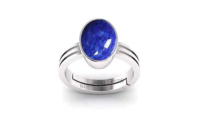Khushbu Gems Bague réglable en argent avec pierre lapis-lazuli naturelle et certifiée par GGTL Lajvart - Pierre précieuse - Taille unique - Anguthi pour...