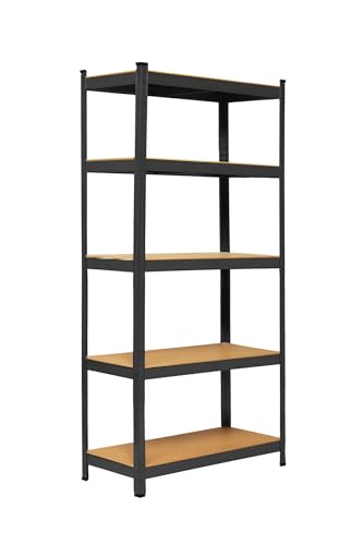 RACK KING Scaffale Metallo 180 x 90 x 40 cm, a 5 Ripiani, Capacita' 1,000kg, Nero