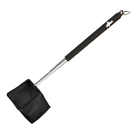 Aquarium Kescher Teleskopisch 19‑45 cm – Fischernetz Nylon 7×6 cm schwarz mit gummiertem Griff, ideal für Garnelen & kleine Fische (Schwarz)