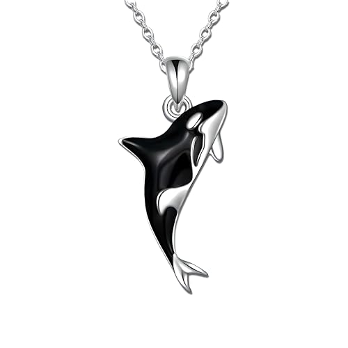 Stainless Steel Silver Killer Whale Orca Whale Pendant Necklace, Black and Silver, Shamu Gift