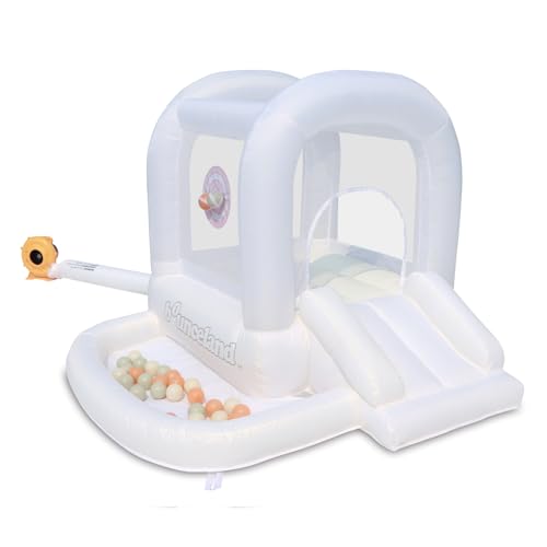 Image of Bounceland Mini Bouncer Cloud with Ball Pit, 6ft L x 6ft W x 4.6ft H inflated Size, UL Blower Included, 30 Pastel Plastic Balls, Trendy Neutral Bouncer for Kids