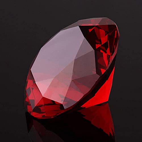 F-ber 60MM Glass K9 Crystal Diamond Shaped Paperweight w/Silver Base Stand Cut Glass Display Ornament, Wedding Table Decoration, Wedding Favors, Home Decor (Red)