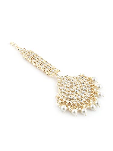 ZAVERI PEARLS Gold Tone Traditional Kundan Earring & Maangtikka Set For Women-ZPFK11432 - Image 6