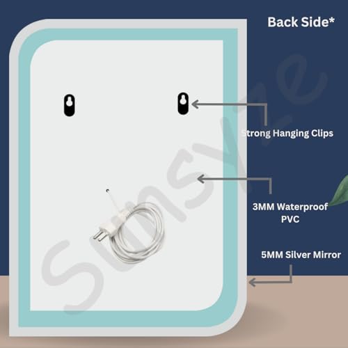 Image of Sunsyze Modern Led Mirror for Bathroom & Bedroom, Mirror with Light, Touch Sensor Controlled with 3 Colour (Warm, White & Natural) Lights and Brightness Adjustable (18x24 Mirror Size)