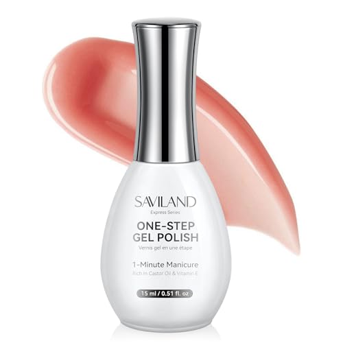 SAVILAND Glazed Nails One-Step Gel Nail Polish: Sheer Nude 0.5 OZ One-Min Manicure 15 ML Nail Polish Art Pen Long-Lasting Base & Top Polish Color Builder Reinforcement High-Glossy Shine Gel Polish