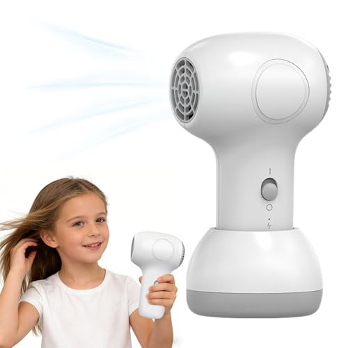 RNPKZ Haartrockner für Kinder Kabelloser Föhn für Kinder Mini-Haartrockner für Mädchen & Babys Wiederaufladbar Leise 2 Stufen Sanfte Wärme Ideal für Reisen Camping & den Gebrauch zu Hause (Weiß)