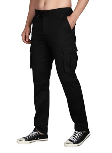 Image of Vogaan Men's Cotton Cargo Pants | Casual Trousers for Men | Comfortable Lower for Men | Breathable Pants with 6 Pockets & Drawstring Elastic Waistband