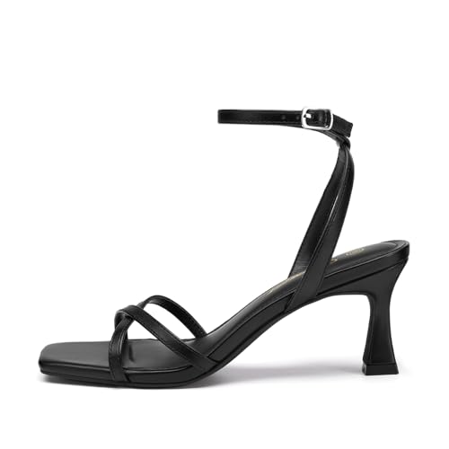 Athlefit Black Kitten Heels for Women Square Open Toe Strappy High Heels Comfortable Dressy Summer Graduation Ankle Strap Heeled Sandals Size 7 — view 4