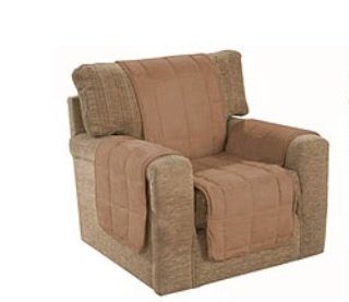 Diana Cowpe Latte Armchair Quilted Faux Suede With Arm Covers