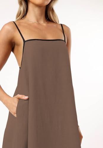 Image of Senllen Women's Linen Dress Summer Loose Flowy Sundress Contrast Spaghetti Strap Sleeveless Backless Beach Maxi Long Dresses