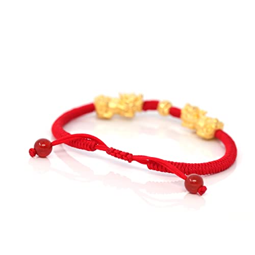 Baikalla Jewelry 24K Yellow Gold Pixiu String Adjustable Bracelet, Thread Men’s Women's Minimalist Bracelet, A Sliding Knots Bracelet. Friendship Love Gift (Red) #TOP4