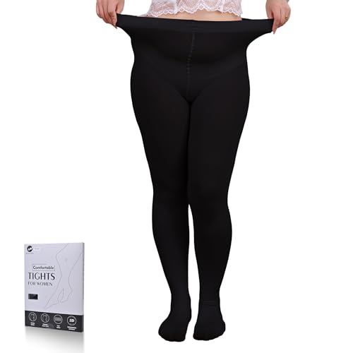 MATHACINO Women's Plus Size 80D Opaque Pantyhose Footed Colored Tights High Waist Stretchy Womens Tights