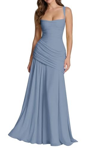 Robe de soirée maxi sirène en mousseline de soie plissée haut de gamme
