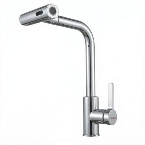 Image of ARQUIN Pull Down Kitchen Faucet SS304 Kitchen Sink Tap Faucet- Hot and Cold with 360 Swivel Deck Mounted Dual Spray Kitchen Tap for Home Sink (Magical Pullout Multiflow Faucet Silver)