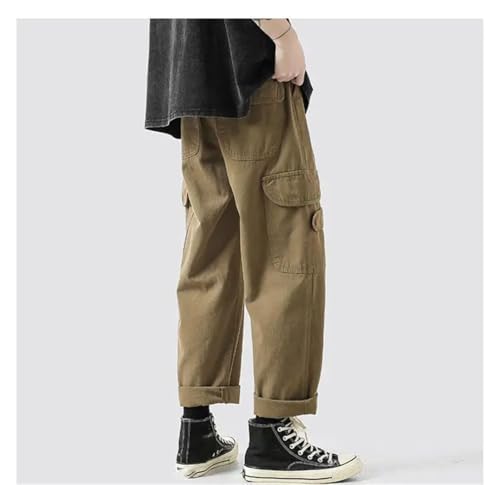 Men Japanese Workwear Summer Solid Color Cotton Loose Straight Casual High Street Sports Trousers3