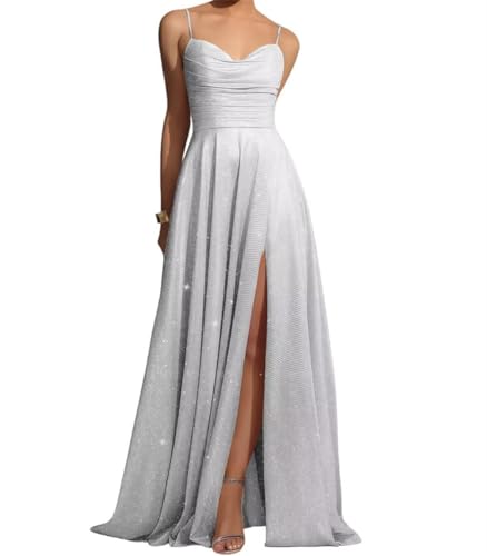 Robe de soirée col en V à paillettes noire, haute couture et fente chic