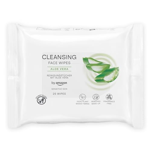 by Amazon Lingettes nettoyantes pour le visage à l'aloe vera, 25 lingettes
