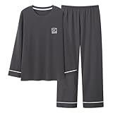 [HEWEAYTA] パジャマ メンズ 長袖 春夏秋 - ルームウェア 大きいサイズ 部屋着 上下セット 薄手 40-90KG ゆったり 綿 吸汗 通気 肌に優しい （05ダークグレー XL）