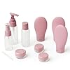 Kit de Viagem Premium com 11 Frascos Recarregáveis, Conjunto para Shampoo, Condicionador, Sabonete, Creme, Álcool em Gel, Maquiagem e Cosméticos (rosa)