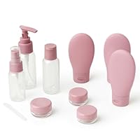 Kit de Viagem Premium com 11 Frascos Recarregáveis, Conjunto para Shampoo, Condicionador, Sabonete, Creme, Álcool em Gel, Maquiagem e Cosméticos (rosa)
