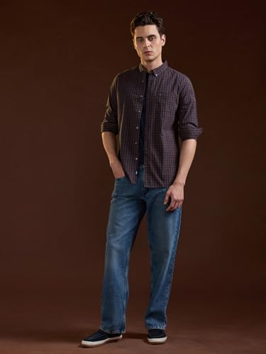 Image of THE BEAR HOUSE Men's Cotton Checked Slim Fit Shirt Blue