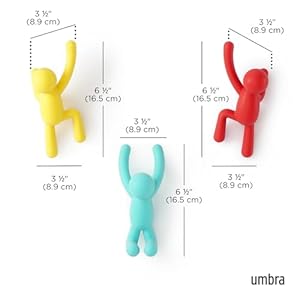 Umbra buddy wall hooksdecorative wall mounted coat hooks for hanging coats scarves bags purses backpacks towels and more set of 3 redblueyellow  urban country home decor