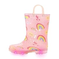 FUNCOO PLUS Girls Rainbow Wellies for Kids, Unisex Toddler Wellingtons Boots Childrens Light Up Wellies Handle It Rain boots Size 9 UK Child