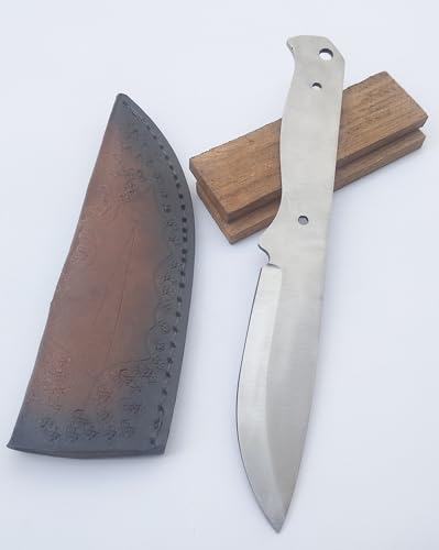 Hand Crafted 9 Stainless Steel Outdoor Hunter knife Blank blade DIY Knife making tools Camping Survival EDC Best Gift complete Knife Making Kit (Blade wood Scale & Leather Sheath)