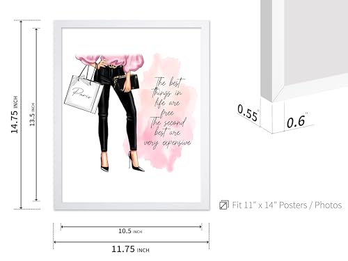 Image of Poster Master The Best Thing In Life Are Free Poster - Fashion Print - Trendy Art - Modern Art - Gift for Women & Fashionista - Funny Glamour Decor for Bedroom or Girl's Room, 11x14 White Framed