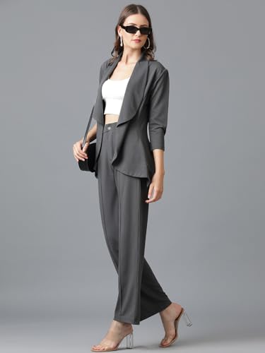 Image of KOTTY Women's Solid Relaxed Fit 3 /4 Sleeve Co-ord Blazer and Trouser Set.