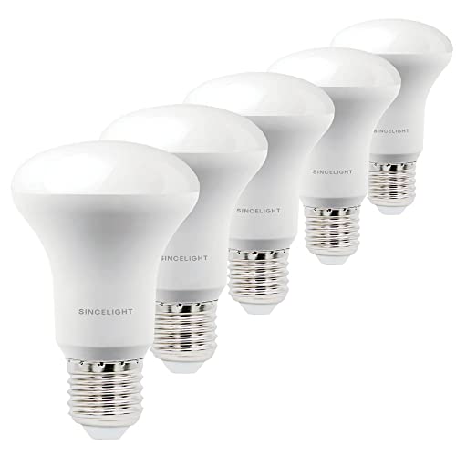 SINCELIGHT Bombillas LED 8W con casquillo E27, reflector R63 con difusor lechoso, foco sofer, blanco cálido 2700K, color rico RA≈85, paquete de 5