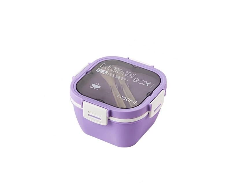 Tiffin box Airtight Leakproof Double Layer 4 Compartment with Sauce Container along with Spoon and Butter Knife 1700 ML for Kids and Adults (Purple)