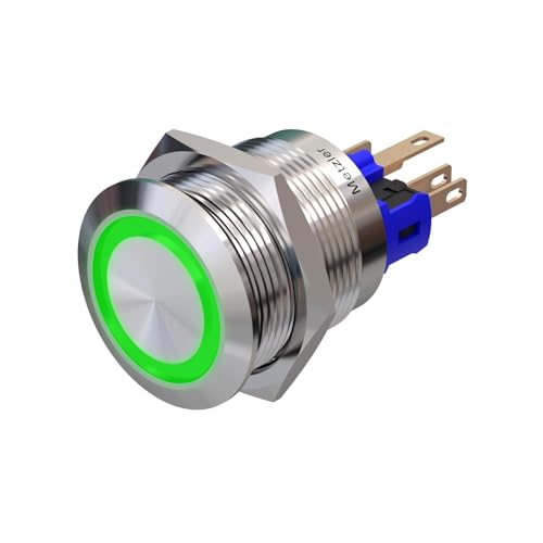 Metzler - Druckschalter 22mm - LED Ringbeleuchtung Grün - IP67 IK10 - Edelstahl - Flach - Lötkontakte