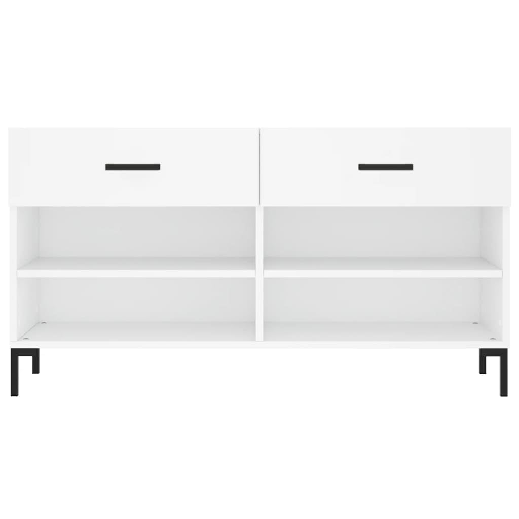 Banc à Chaussures Blanc 102x35x55 cm Bois Composite 2 Tiroirs 4 Étagères